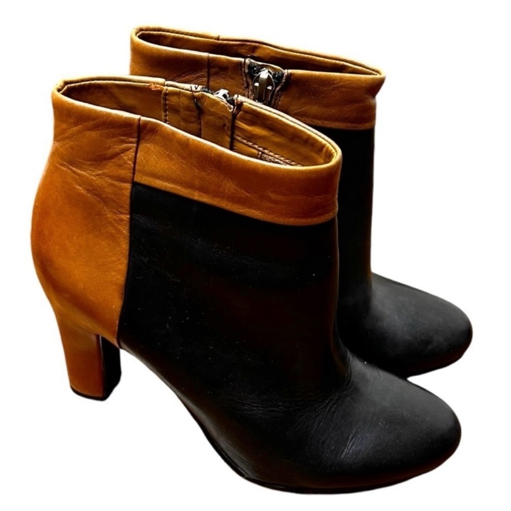 Sam Edelman Shay Two Tone Genuine Leather Ankle Boot- Black & Tan- Size 8.5